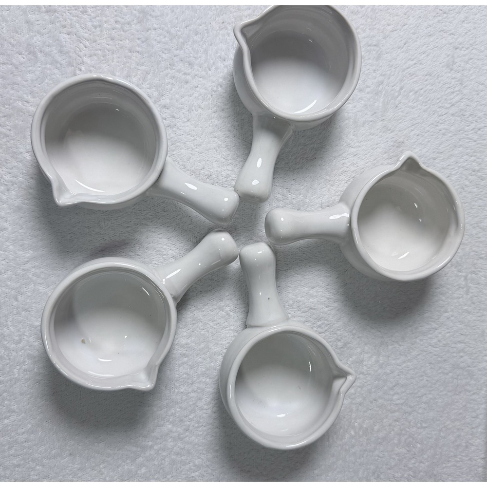 Set of 5 White Ceramic Butter Warmers Mini Saucepan Sauce Pots